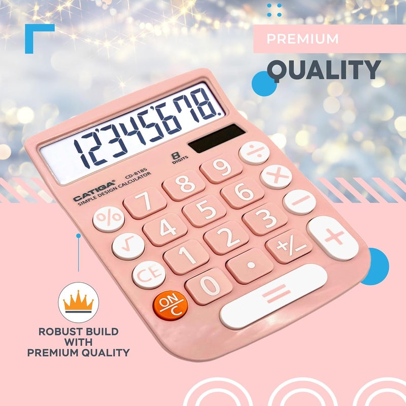 CATIGA Desktop Calculator 8 Digit with Solar Power and LCD Display, Big Buttons, for Home, Office, School, Class and Business, 4 Function Small Basic Calculators for Desk, CD-8185 - Image 5